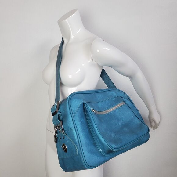 Vintage 60s Escort Blue Naugahyde Travel Bag - Picture 9 of 10